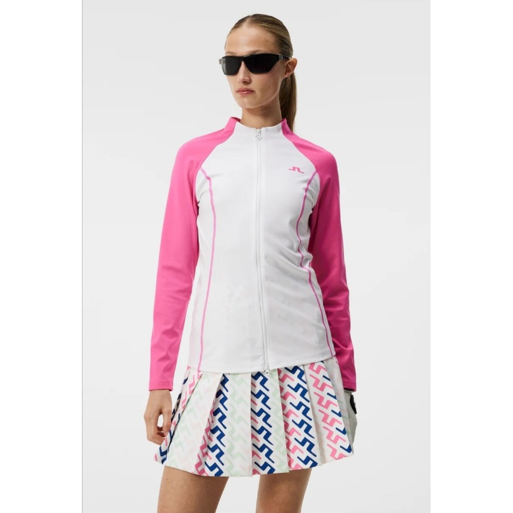 J Lindeberg June Mid Layer Jacket Womens M White Pink Full Zip Golf Track